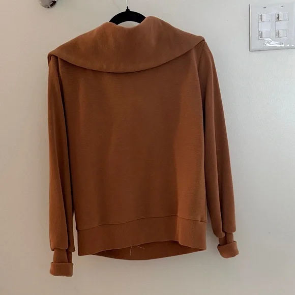 Varley Tan Zip-Up Cowl Neck Sweatshirt - Picture 3 of 3